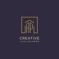 AP initial square logo design, modern and luxury real estate logo style vector