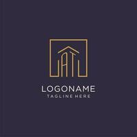 AT initial square logo design, modern and luxury real estate logo style vector