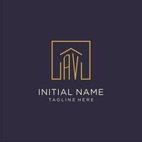 AV initial square logo design, modern and luxury real estate logo style vector