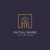 AV initial square logo design, modern and luxury real estate logo style vector