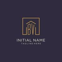 BV initial square logo design, modern and luxury real estate logo style vector