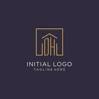 DH initial square logo design, modern and luxury real estate logo style vector