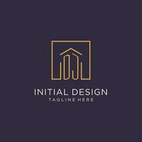 DJ initial square logo design, modern and luxury real estate logo style vector