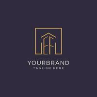 EF initial square logo design, modern and luxury real estate logo style vector