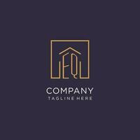 EQ initial square logo design, modern and luxury real estate logo style vector