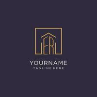 ER initial square logo design, modern and luxury real estate logo style vector