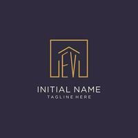 EV initial square logo design, modern and luxury real estate logo style vector