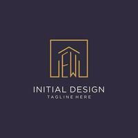 EW initial square logo design, modern and luxury real estate logo style vector