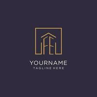 FE initial square logo design, modern and luxury real estate logo style vector