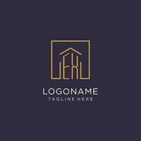 EX initial square logo design, modern and luxury real estate logo style vector