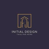 FJ initial square logo design, modern and luxury real estate logo style vector