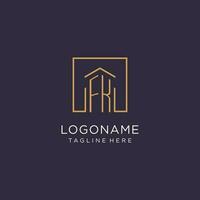 FK initial square logo design, modern and luxury real estate logo style vector