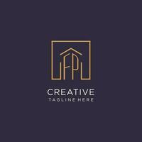 FP initial square logo design, modern and luxury real estate logo style vector