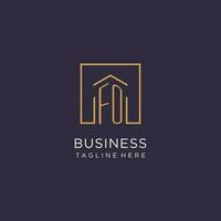 FO initial square logo design, modern and luxury real estate logo style vector