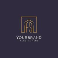 FS initial square logo design, modern and luxury real estate logo style vector