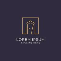 FZ initial square logo design, modern and luxury real estate logo style vector