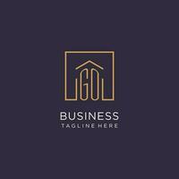 GO initial square logo design, modern and luxury real estate logo style vector