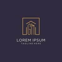 GM initial square logo design, modern and luxury real estate logo style vector