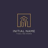 GV initial square logo design, modern and luxury real estate logo style vector