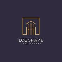 HK initial square logo design, modern and luxury real estate logo style vector