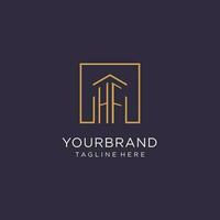 HF initial square logo design, modern and luxury real estate logo style vector
