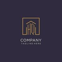 HQ initial square logo design, modern and luxury real estate logo style vector