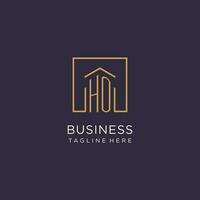 HO initial square logo design, modern and luxury real estate logo style vector