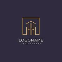 HX initial square logo design, modern and luxury real estate logo style vector