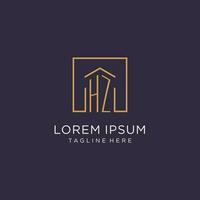 HZ initial square logo design, modern and luxury real estate logo style vector