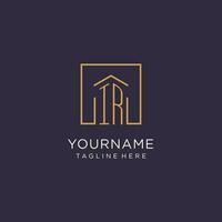 IR initial square logo design, modern and luxury real estate logo style vector