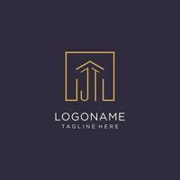 JT initial square logo design, modern and luxury real estate logo style vector