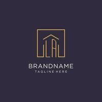 LA initial square logo design, modern and luxury real estate logo style vector