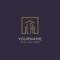 LR initial square logo design, modern and luxury real estate logo style vector