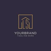 LS initial square logo design, modern and luxury real estate logo style vector