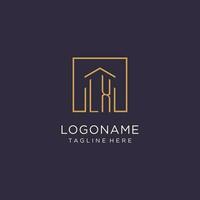 LX initial square logo design, modern and luxury real estate logo style vector