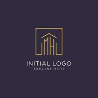 MH initial square logo design, modern and luxury real estate logo style vector