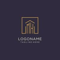 MX initial square logo design, modern and luxury real estate logo style vector