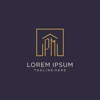 PM initial square logo design, modern and luxury real estate logo style vector