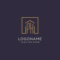 PK initial square logo design, modern and luxury real estate logo style vector