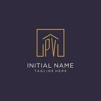 PV initial square logo design, modern and luxury real estate logo style vector