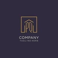 PQ initial square logo design, modern and luxury real estate logo style vector