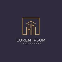 RM initial square logo design, modern and luxury real estate logo style vector