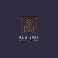 RO initial square logo design, modern and luxury real estate logo style vector