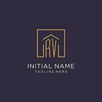 RV initial square logo design, modern and luxury real estate logo style vector