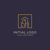 SH initial square logo design, modern and luxury real estate logo style vector