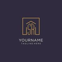 SR initial square logo design, modern and luxury real estate logo style vector