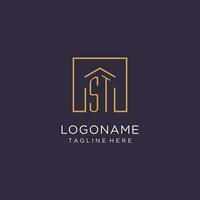 ST initial square logo design, modern and luxury real estate logo style vector