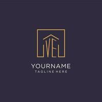 VE initial square logo design, modern and luxury real estate logo style vector