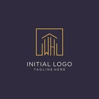 WH initial square logo design, modern and luxury real estate logo style vector