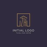 ZH initial square logo design, modern and luxury real estate logo style vector